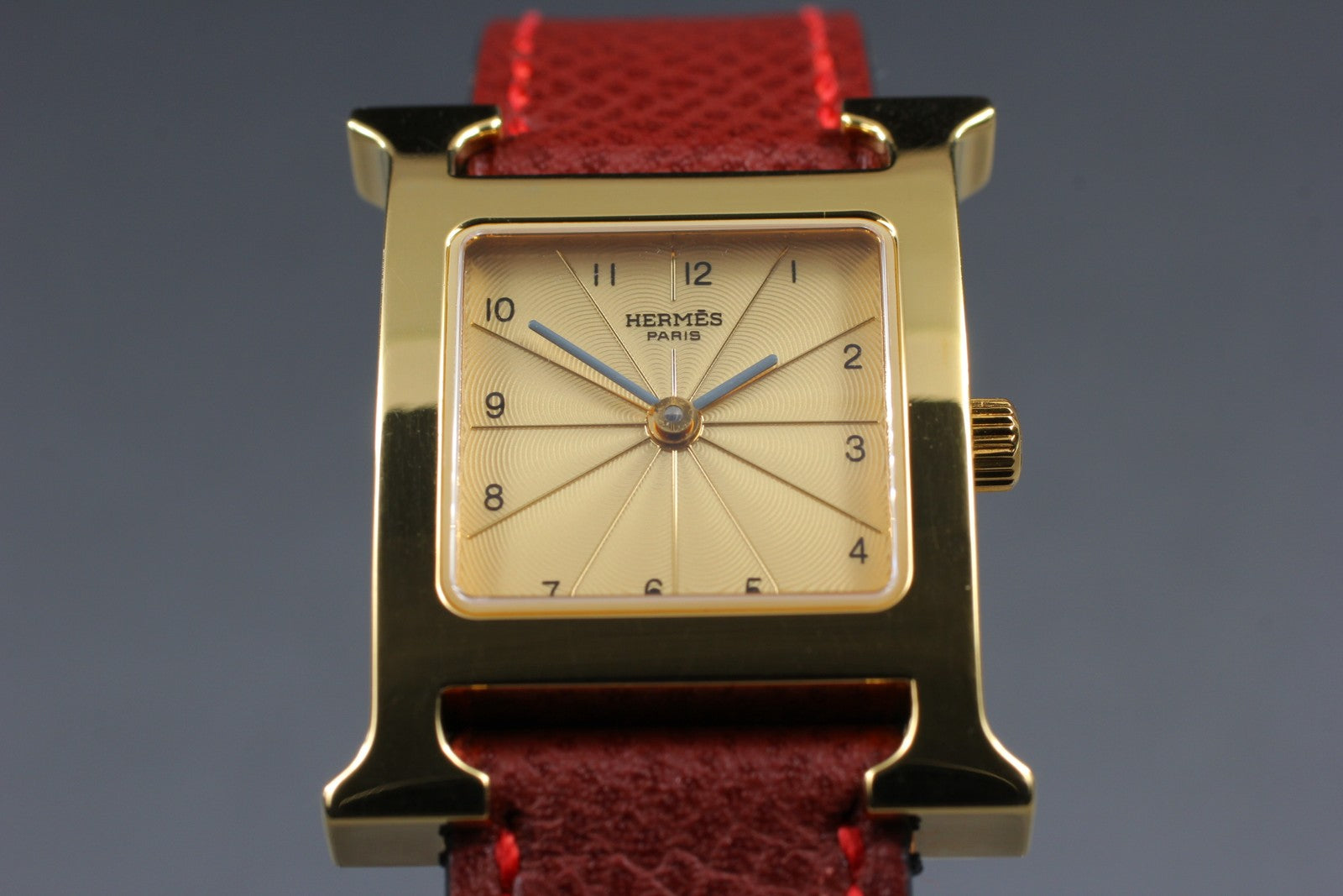 [Exc+5] HERMES H Watch HH1.201 Gold Red "K" 21mm Woman's Watch Quartz From JAPAN