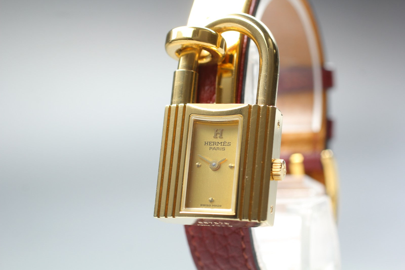 Vintage [Exc+5] HERMES Kelly Watch Gold Red Leather "X" Woman's Quartz Watch