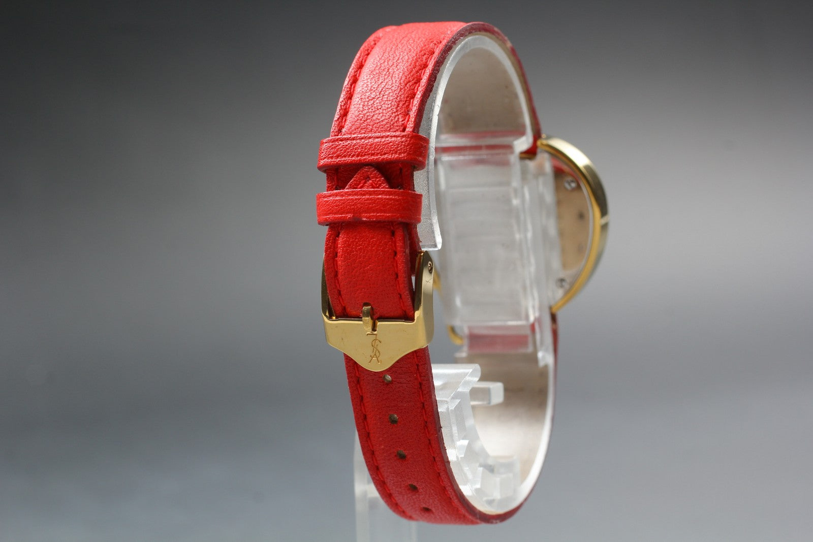 [Exc+5] Yves Saint Laurent Heart Gold Red 30mm Women's Watch Quartz JAPAN