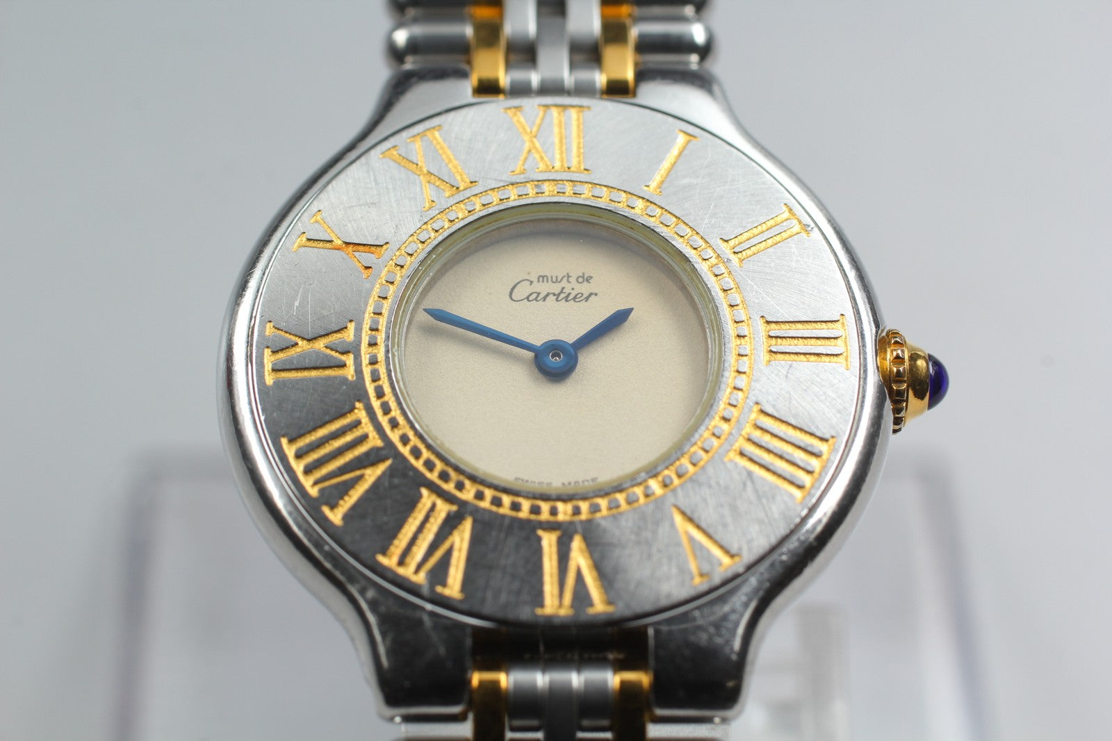 Vintage [Exc+5 Box] Cartier Must de Cartier 21 27mm Silver Gold Women's Qz Watch