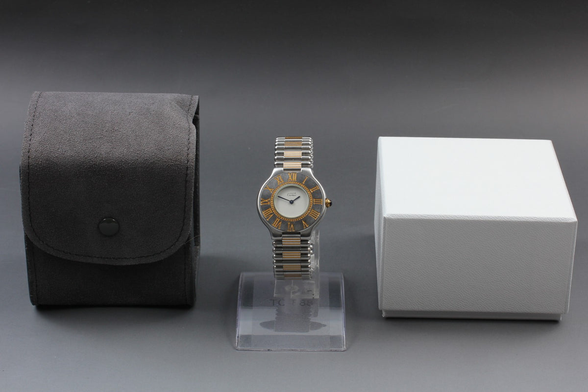 Vintage Cartier Must de Cartier 21 31mm Silver Gold Unisex Quartz Watch Pouch