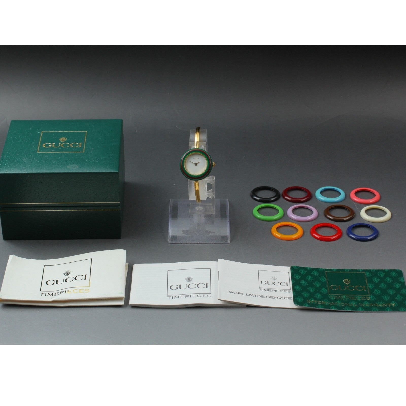 Vintage GUCCI change bezel 11/12.2 12Color Quartz Women's Watch 25mm JAPAN Box