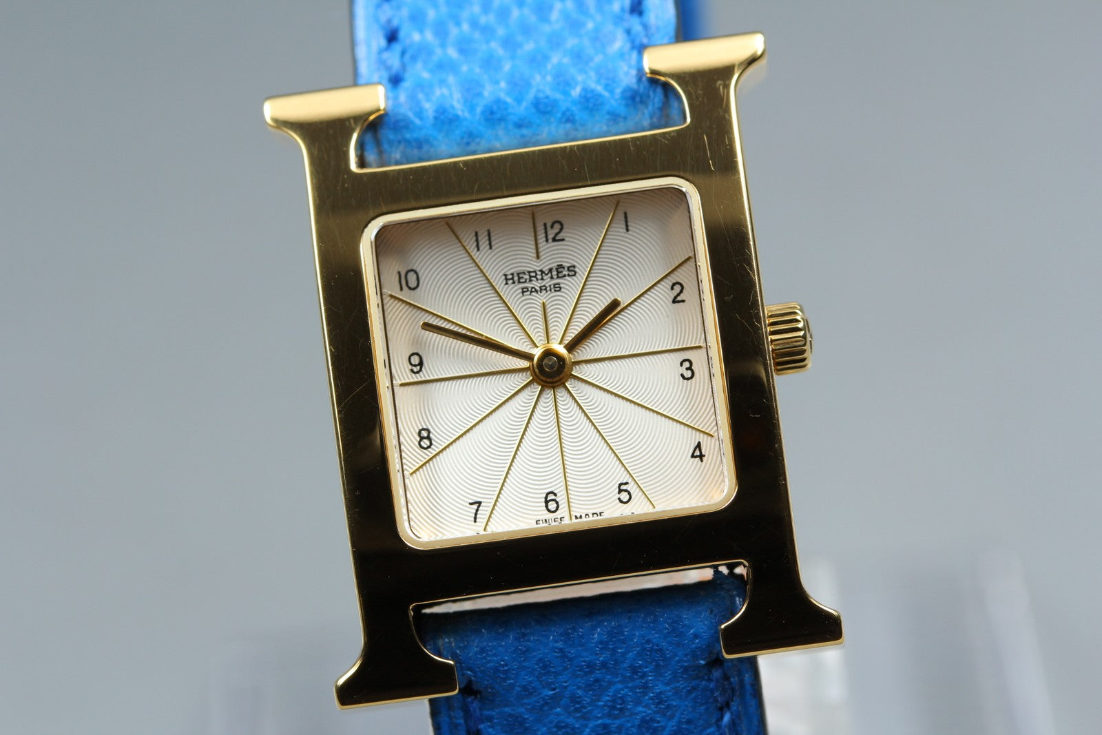 [Overhauled] HERMES H Watch HH1.201 Gold Blue "B" Woman's Watch Quartz Box