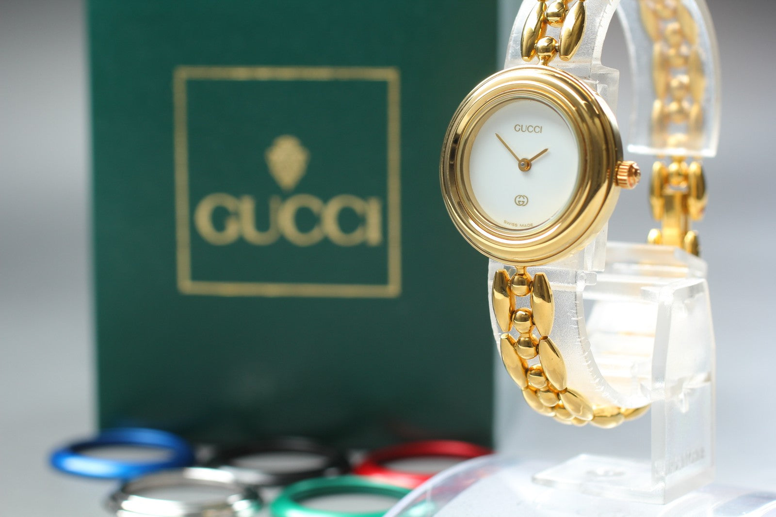 Vintage [Exc+5 Box] GUCCI Change Bezel 1100-L 6 Colors Quartz Woman’s Watch
