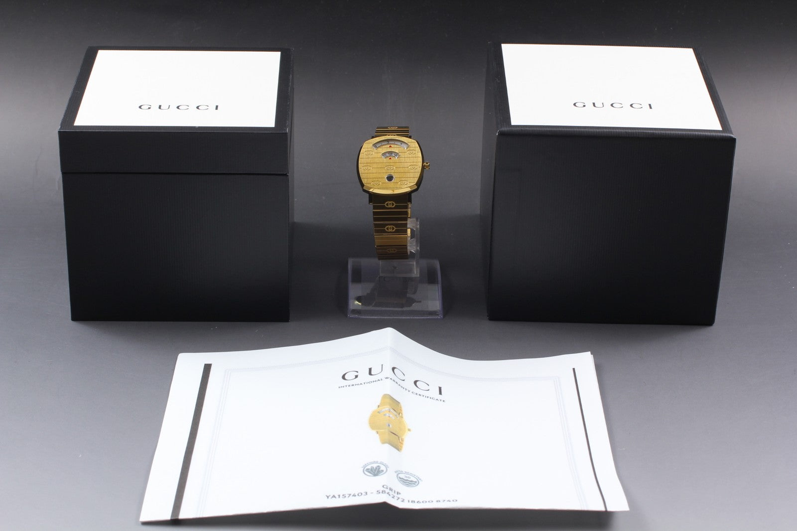 [MINT Box] GUCCI Grip 157.4 YA157403 35mm Gold GG Man's Quartz Watch From JAPAN