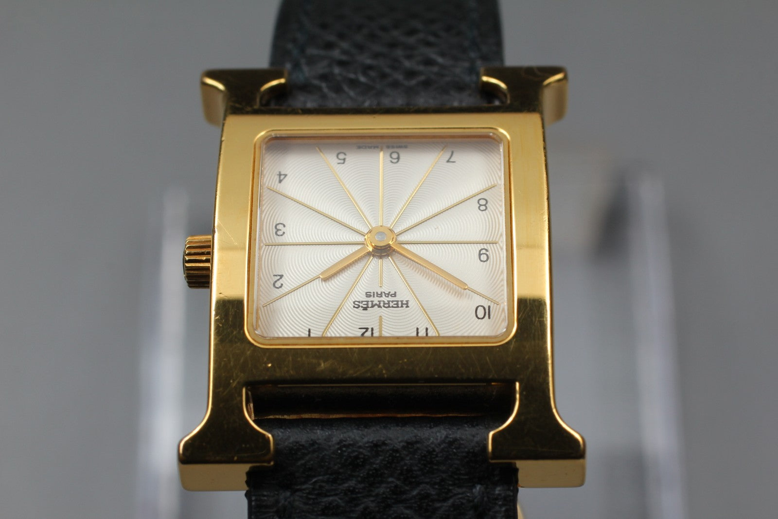 [Exc+5] HERMES H Watch HH1.201 Gold Black "N" 21mm Woman's Watch Quartz JAPAN