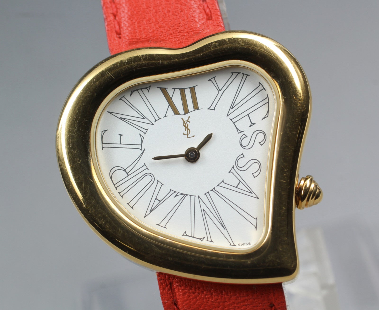 [Exc+5] Yves Saint Laurent Heart Gold Red 30mm Women's Watch Quartz JAPAN
