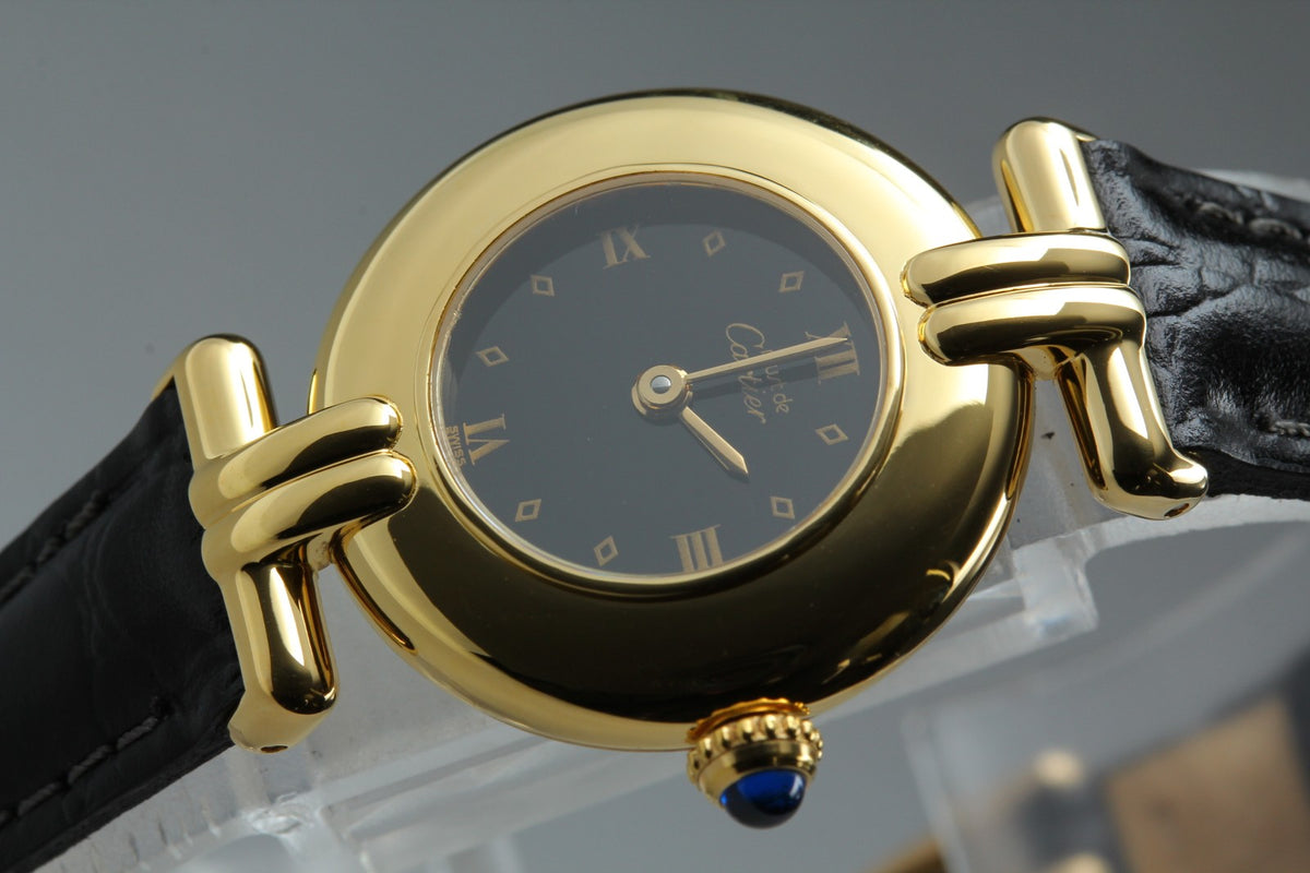 Cartier Must Colisee Vermeil 590002 Black Gold Women's Qz Watch Vintage [Box]