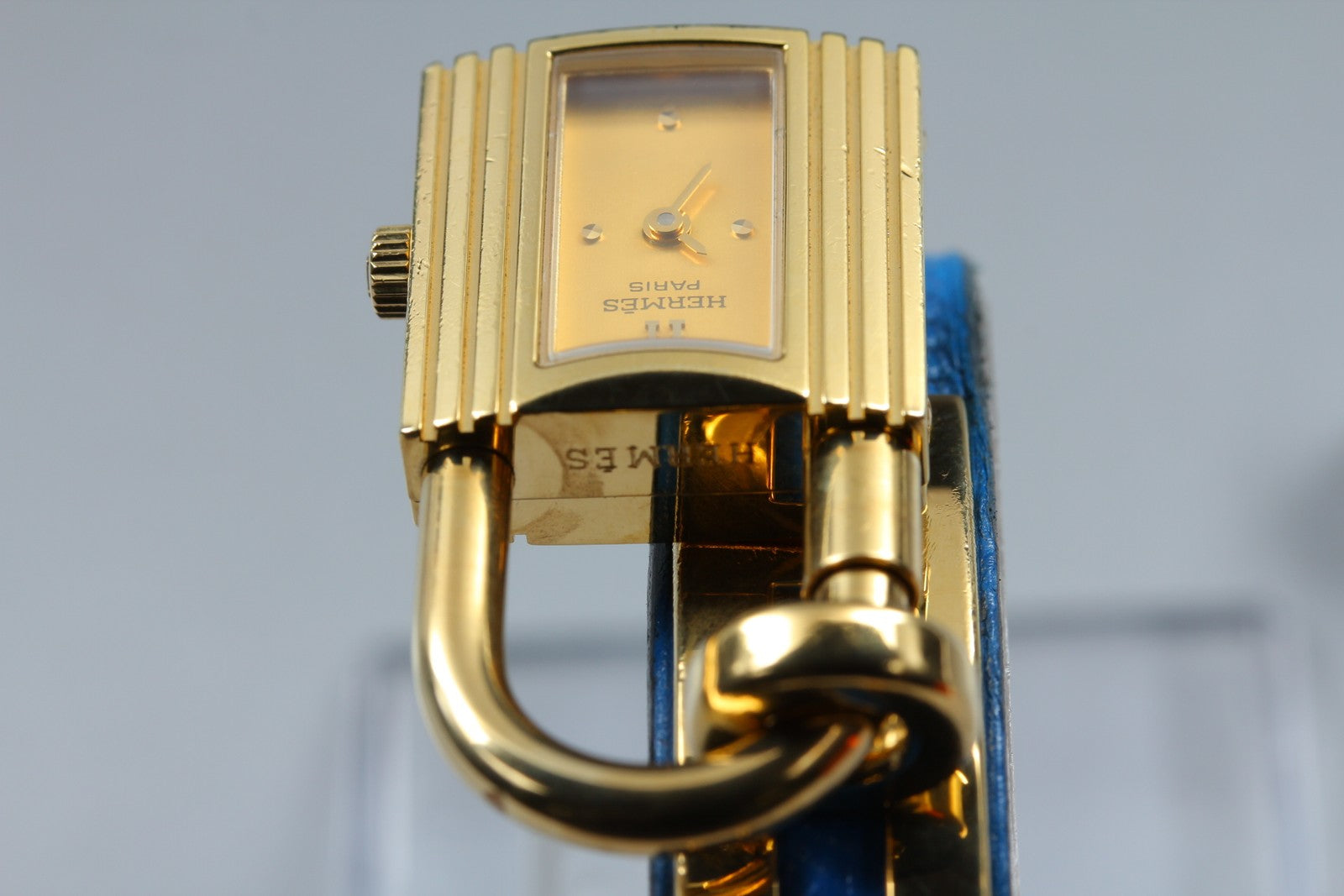 Vintage HERMES Kelly Watch Gold Blue Leather "A" Woman's Quartz Watch [Box]