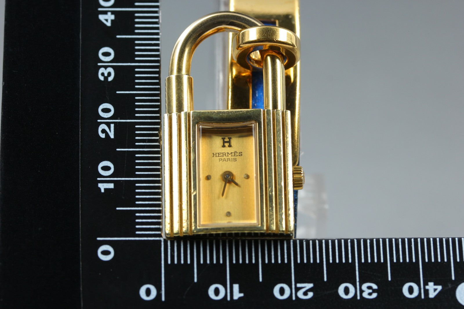 HERMES Kelly Watch Gold Dial Blue "U" 20mm Woman's Watch Quartz Vintage [w/Box]
