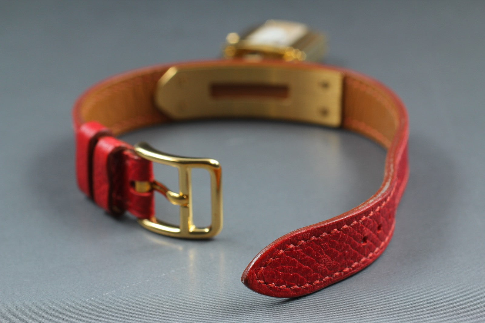 Vintage [Exc+5] HERMES Kelly Watch Gold Red Leather "Z" Woman's Quartz Watch