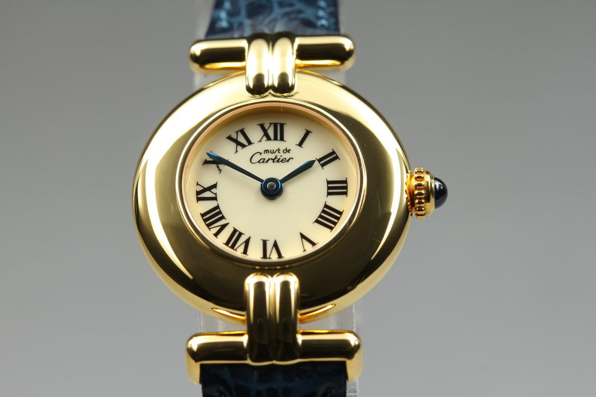 Cartier Must Colisee Vermeil 590002 Blue Gold Women's Quartz Watch Vintage [Box]