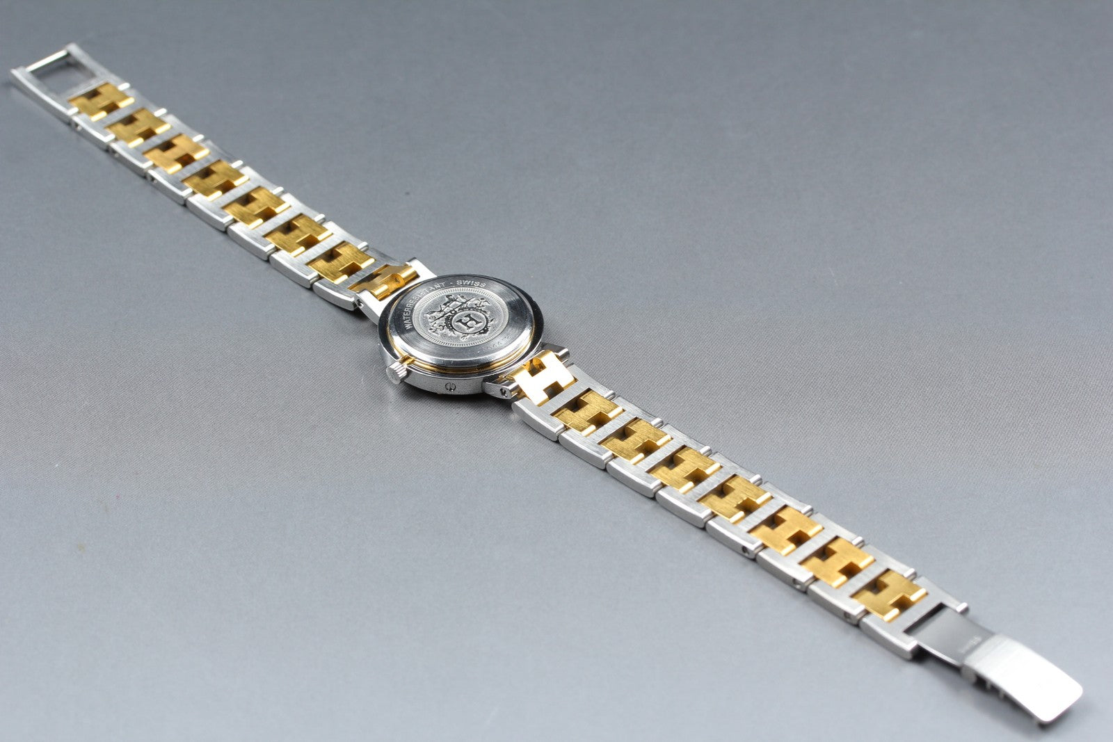 Vintage Hermes Clipper 24mm Ivory Dial Gold Woman's Watch Quartz [w /Box]