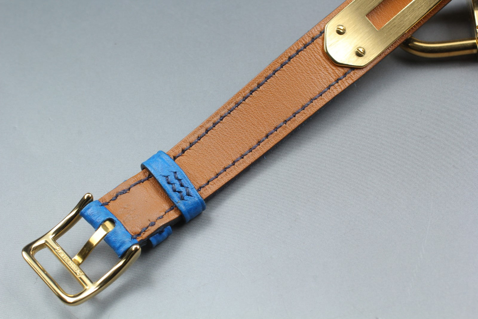 Vintage HERMES Kelly Watch Gold Dial Blue Leather "Y" Womans Watch Quartz [Box]