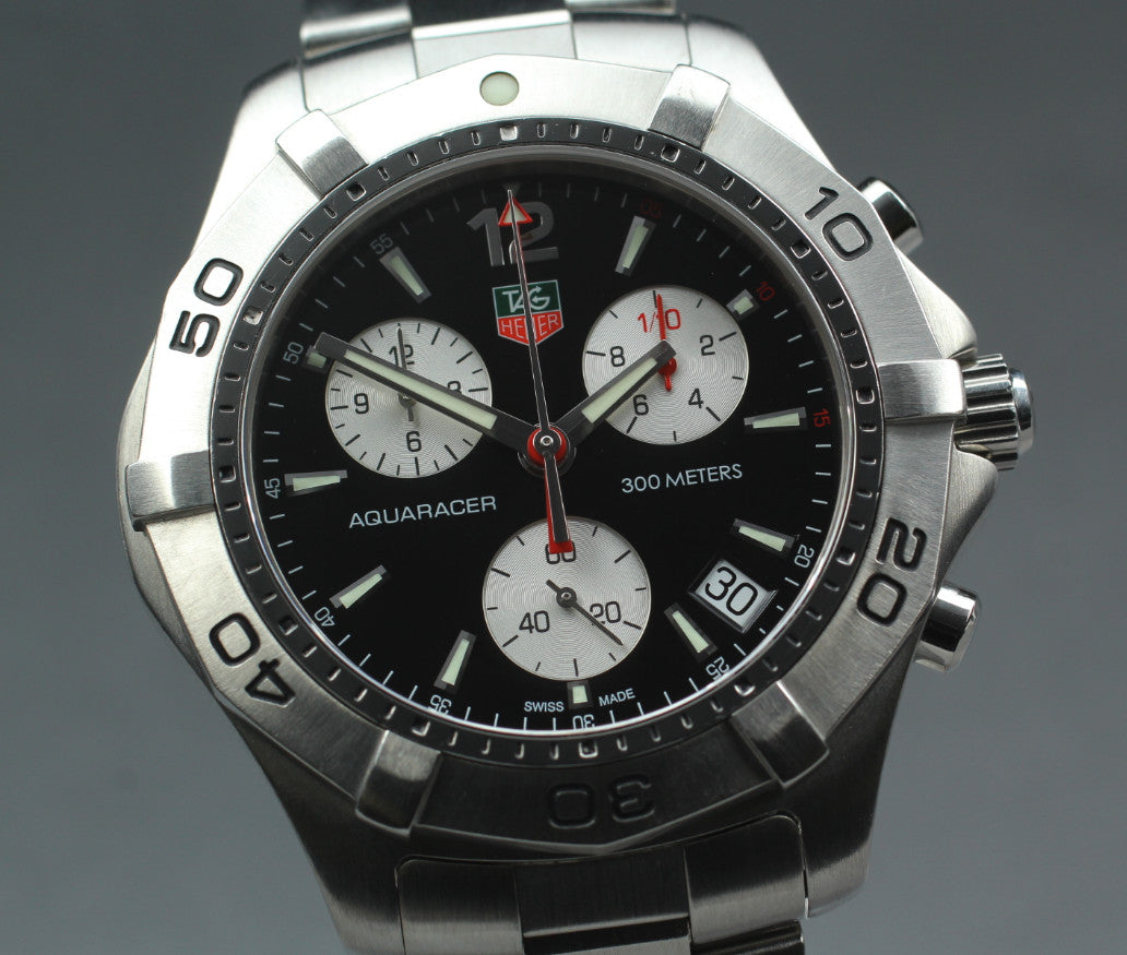 [Exc+5] Tag Heuer Aquaracer CAF1110 Chronograph Black Quartz Men’s Watch JAPAN