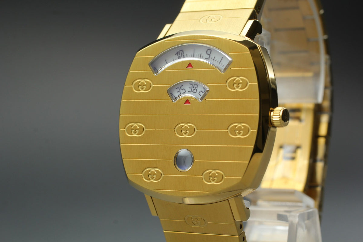 [MINT Box] GUCCI Grip 157.4 Gold 35mm GG Man's Quartz Watch From JAPAN