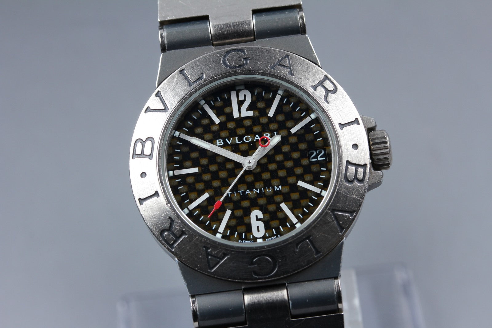 New Batt BVLGARI Diagono TI32TA Titanium Black Quartz Men's Watch 32mm Exc+5