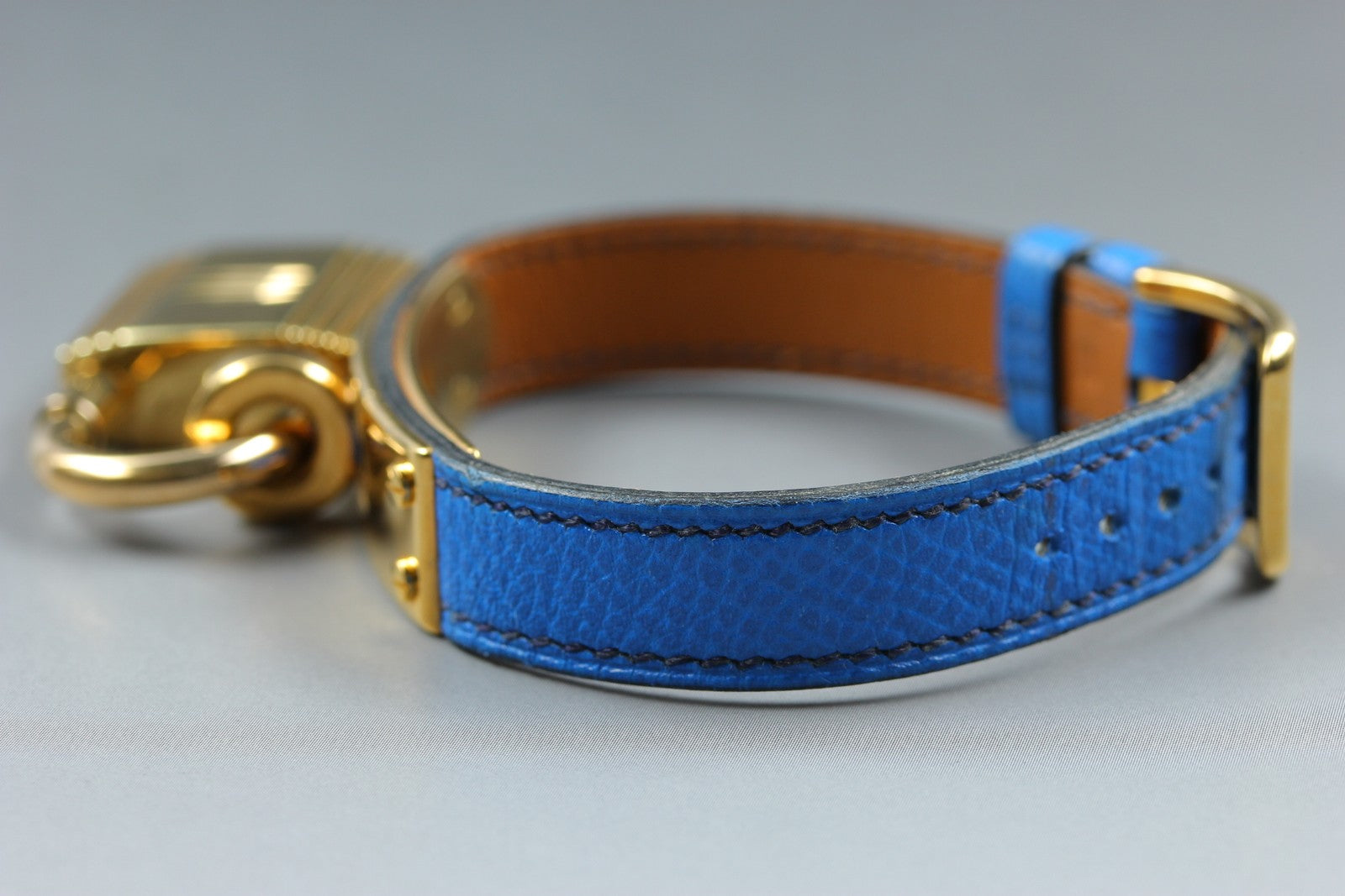 HERMES Kelly Watch Gold Dial Blue "U" 20mm Woman's Watch Quartz Vintage [w/Box]