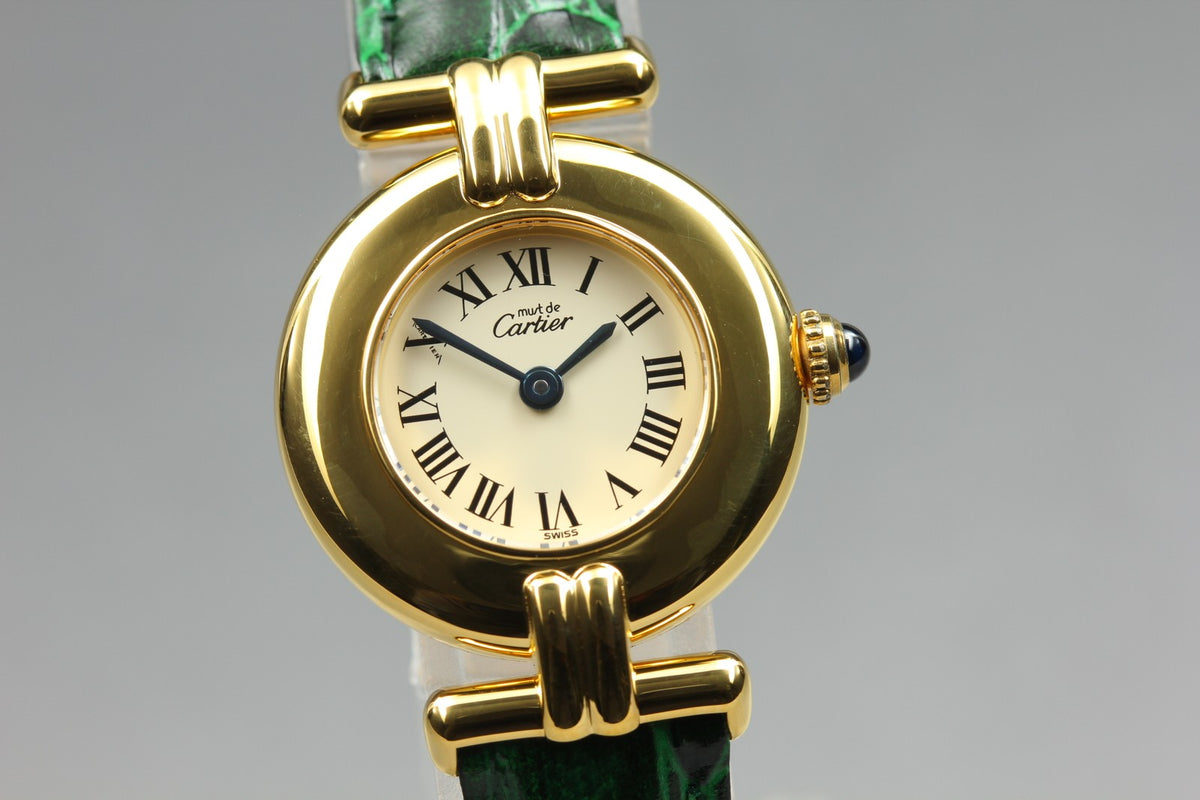 Cartier Must Colisee Vermeil 590002 Green Gold Womens Quartz Watch Vintage [Box]