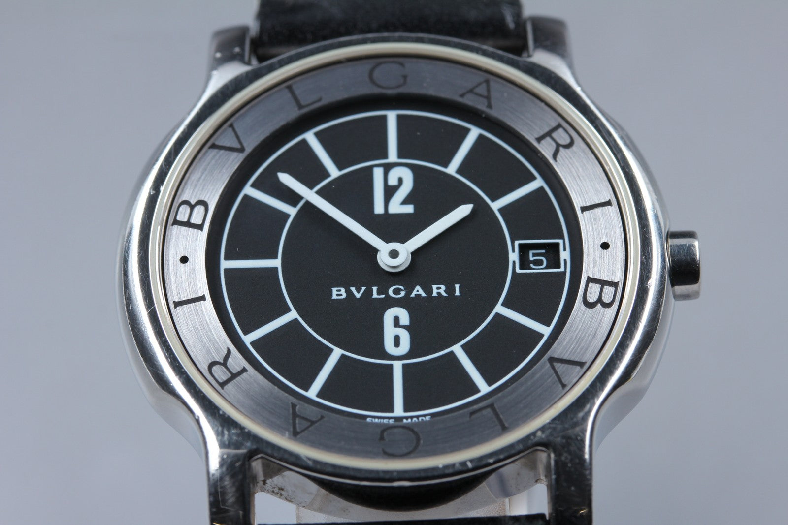 New Batt[Exc+5]Box BVLGARI SOLOTEMPO ST35S Black Dial Quartz Men's Watch 35mm JP