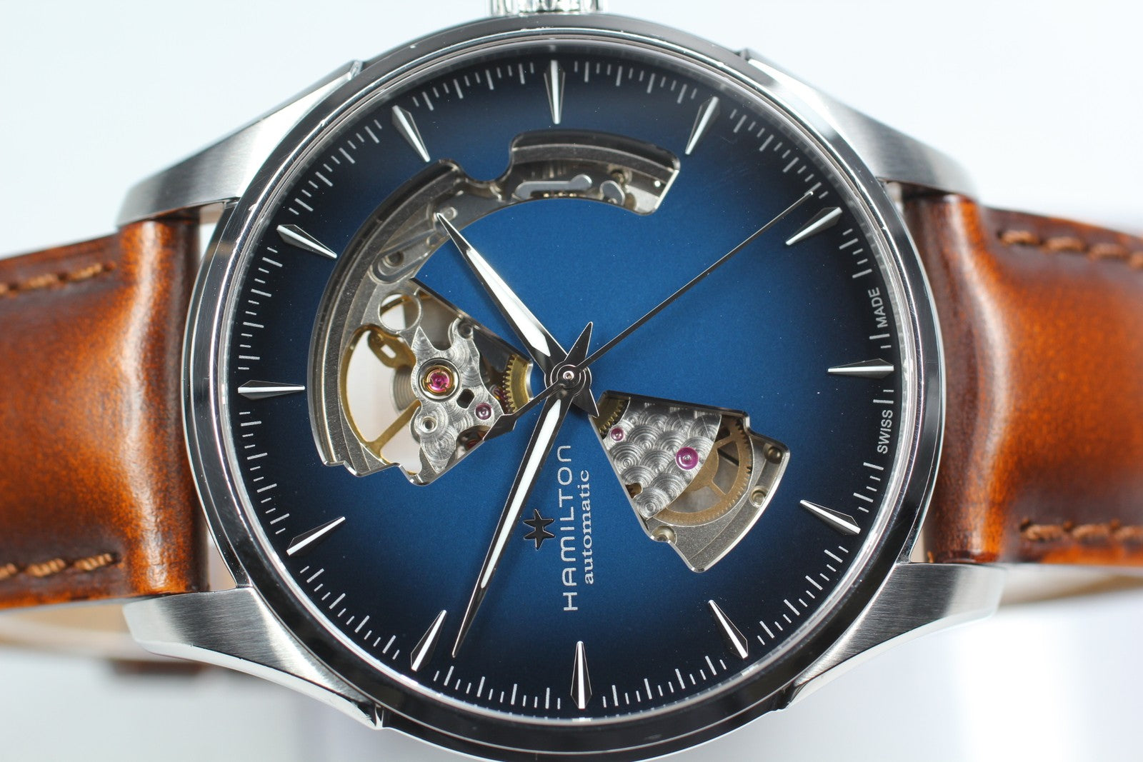 HAMILTON Jazzmaster Open Heart H326750 Blue Brown 39mm AT Men's Watch [Box]