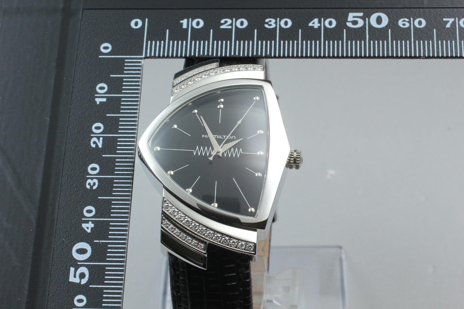 [Exc+5] Hamilton Ventura H244610 Diamond Quartz Black Men's Watch 32mm JAPAN