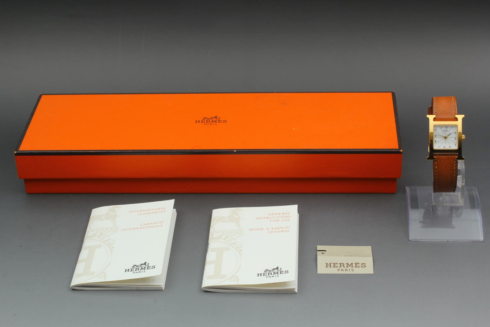 [Exc+4 Box] HERMES H Watch HH1.201 Gold Brown  "L" Woman's Watch Quartz JAPAN