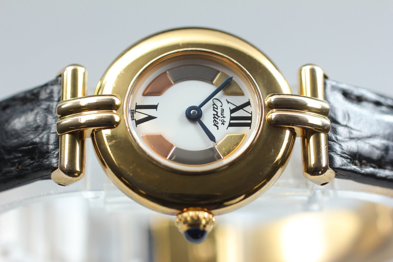 Vintage[Exc+5] Cartier Must Colisee Vermeil 1902 Gold Black Women's Quartz Watch
