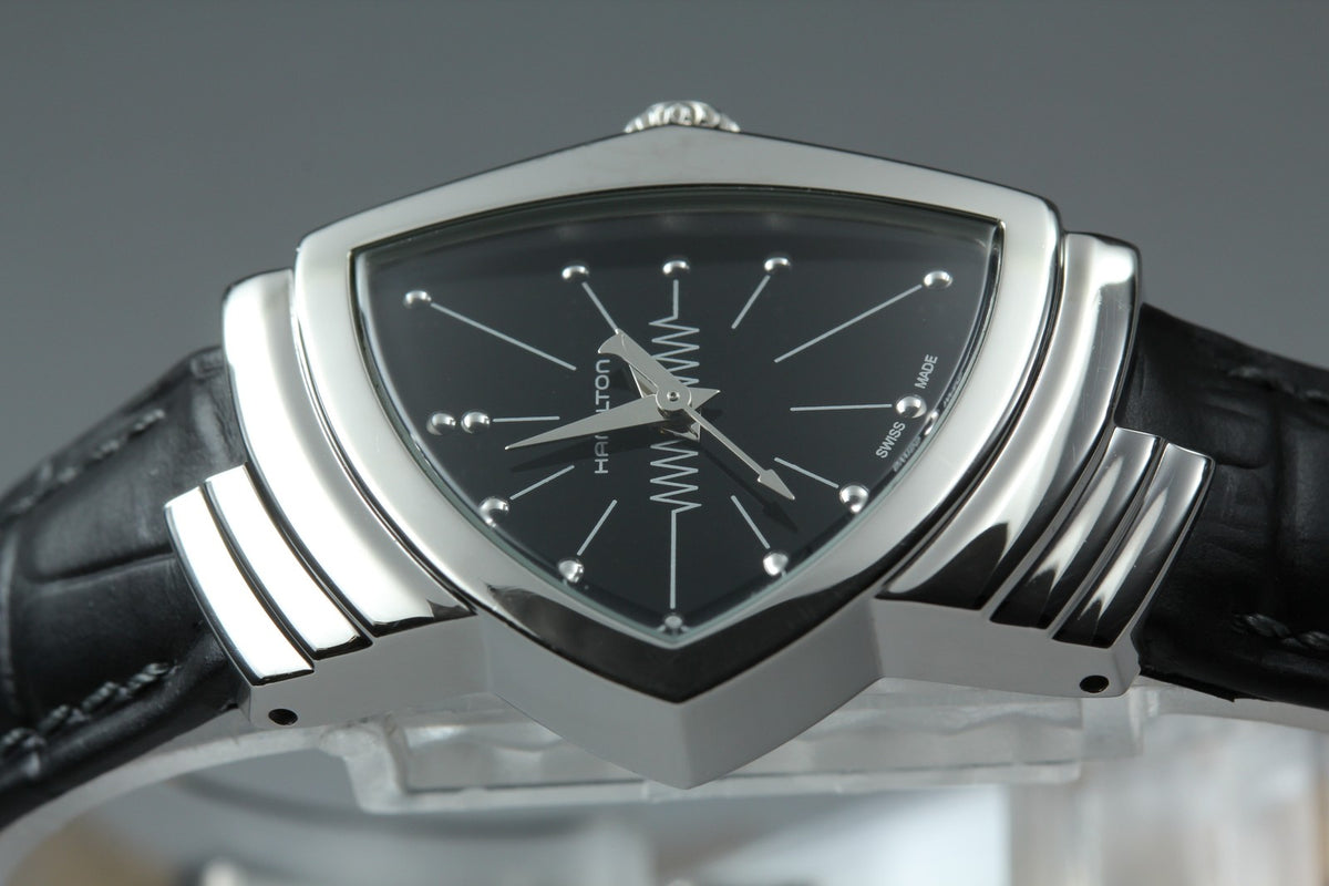 [Exc+5] New Batt HAMILTON Ventura H242112 Quartz Black Women's Watch 24mm JAPAN