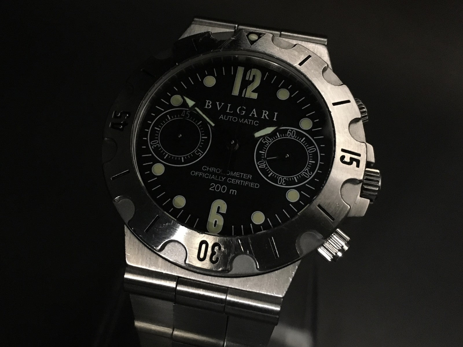 BVLGARI Diagono Scuba SC38S Chronograph Automatic Black Boy's Watch 39mm JAPAN