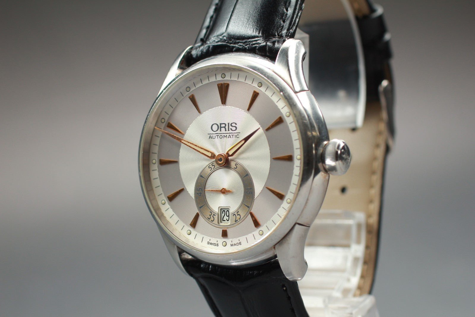 Exc+5* ORIS Artelier 7582 Small Second Date Silver Dial Automatic Watch 40mm JP
