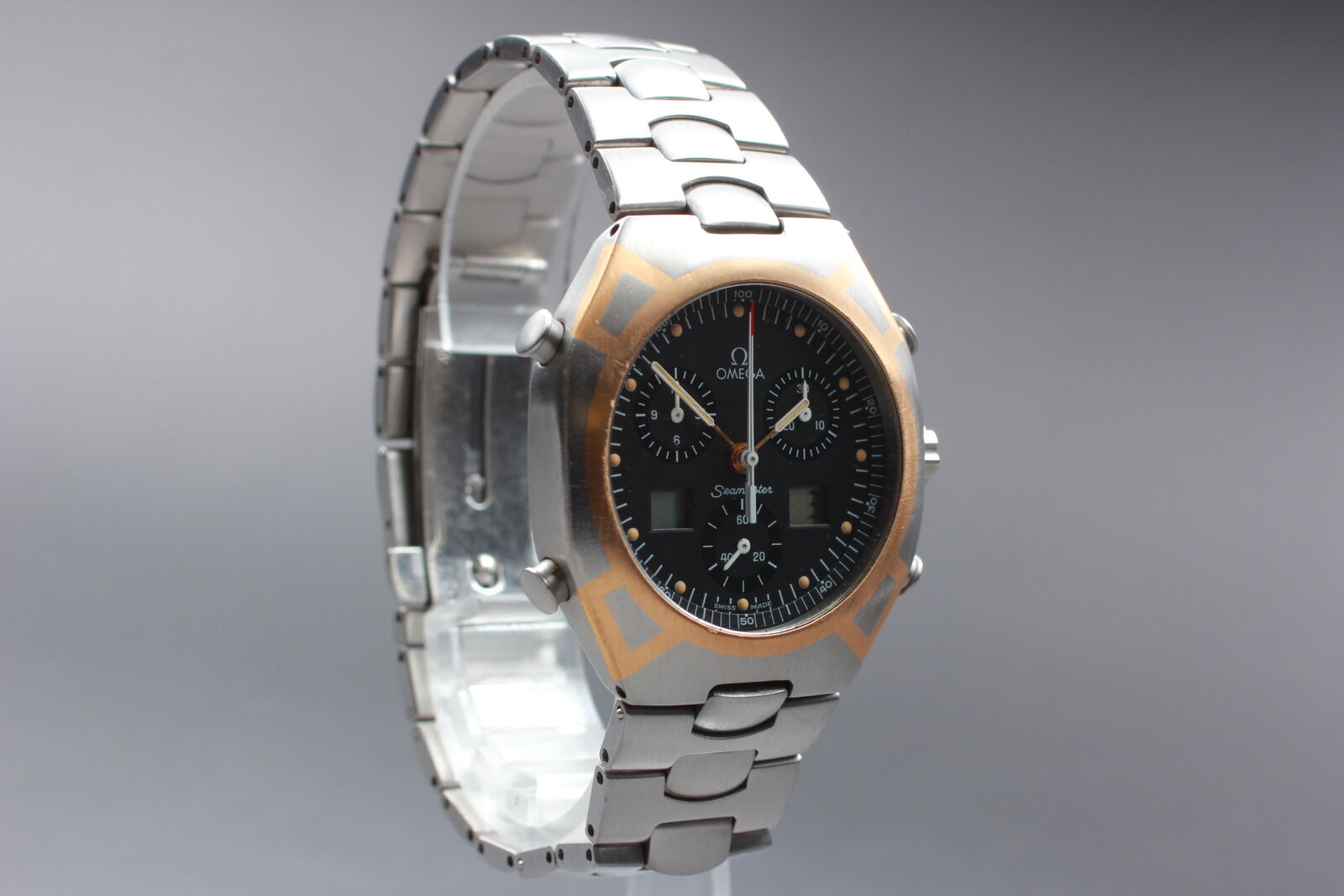 [Exc+5] OMEGA Seamaster Polaris Chronograph Black Dial Quartz Men's Watch JAPAN