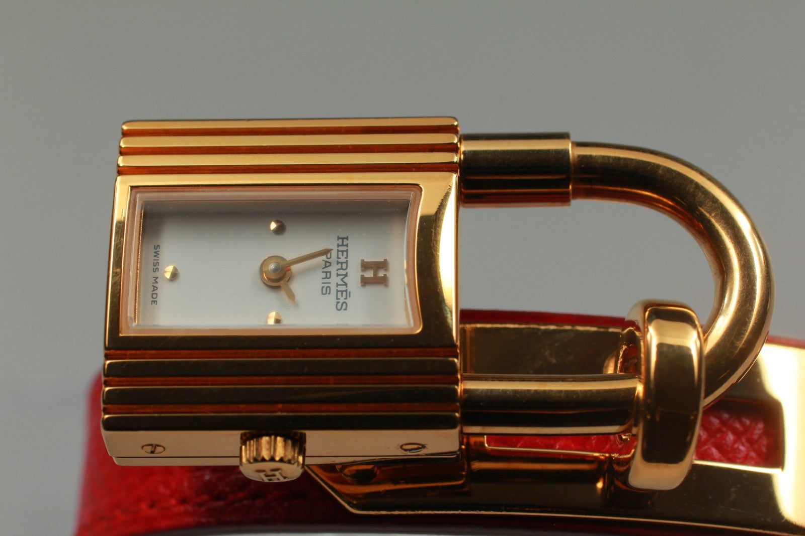 Vintage [Exc+5 Box] HERMES Kelly Watch Gold Red "B" Woman's Quartz Watch JAPAN
