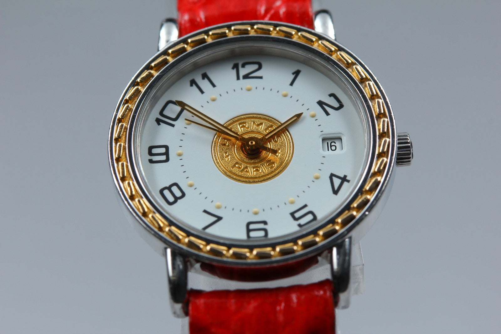 Vintage [Exc+5 Box] HERMES Sellier White Dial Red 24mm Woman's Quartz Watch