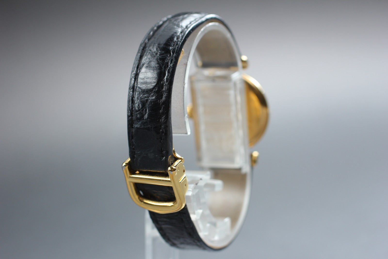 Vintage[Exc+5] Cartier Must Colisee Vermeil 1902 Gold Black Women's Quartz Watch