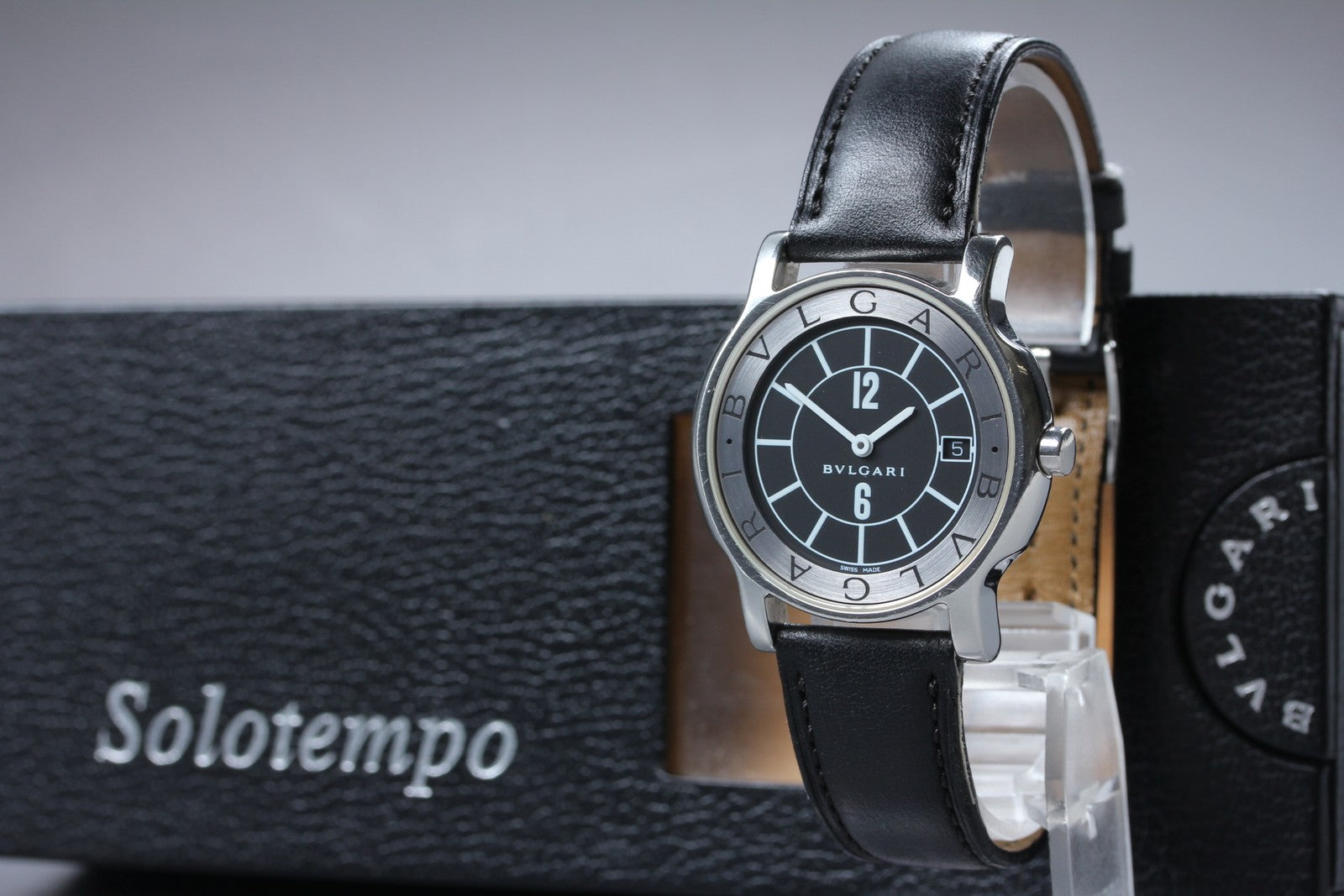 New Batt[Exc+5]Box BVLGARI SOLOTEMPO ST35S Black Dial Quartz Men's Watch 35mm JP