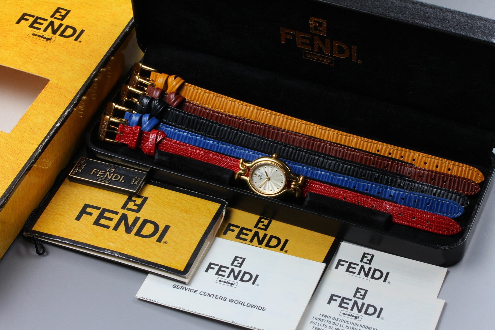 Vintage [Exc+5 Box] FENDI 640L Chameleon 5 Colors Belt Gold Women's Quartz Watch