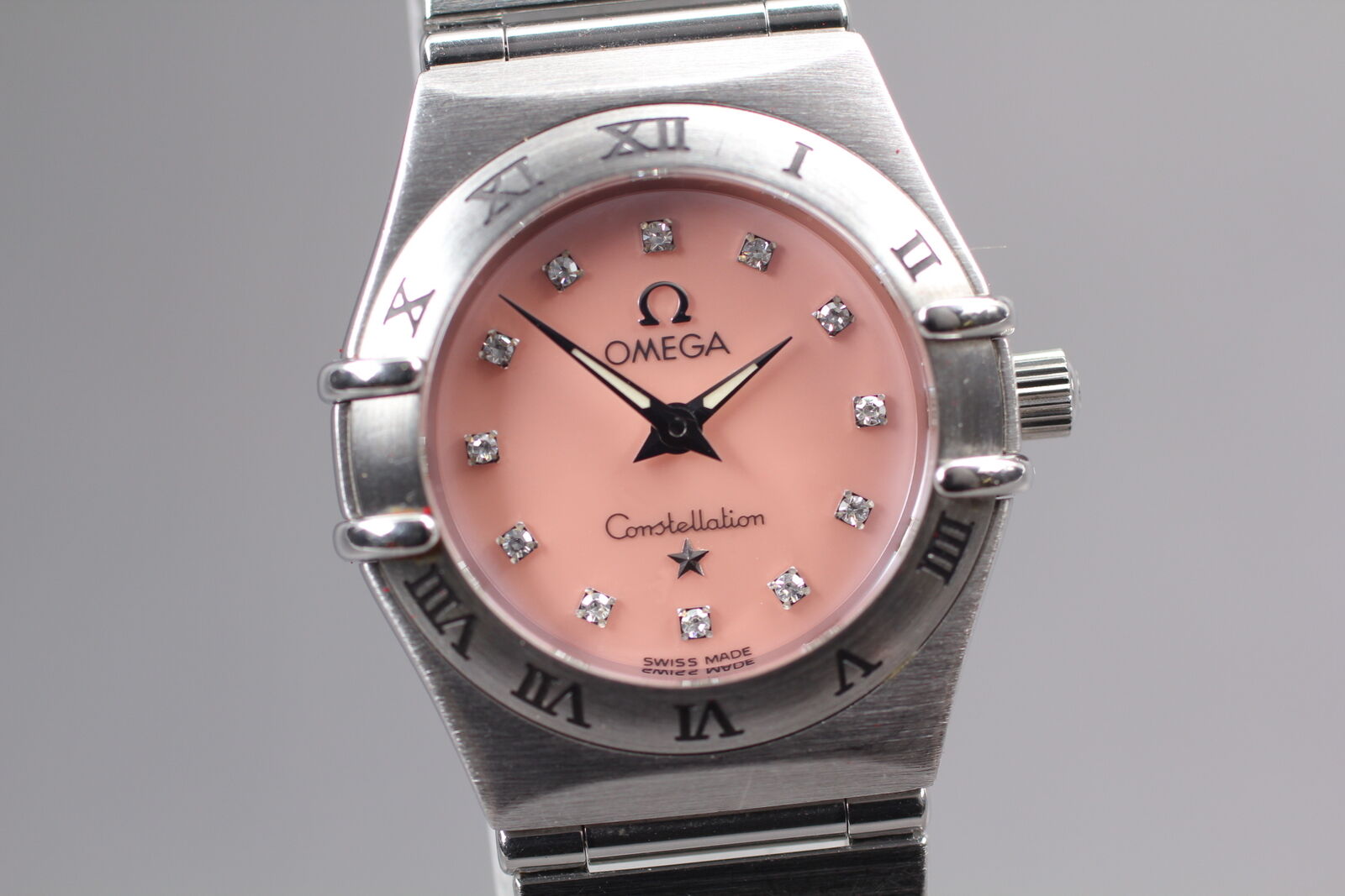 New Battery Exc+5 Box Omega Constellation Mini 1562.65 Pink Shell Qz Women Watch