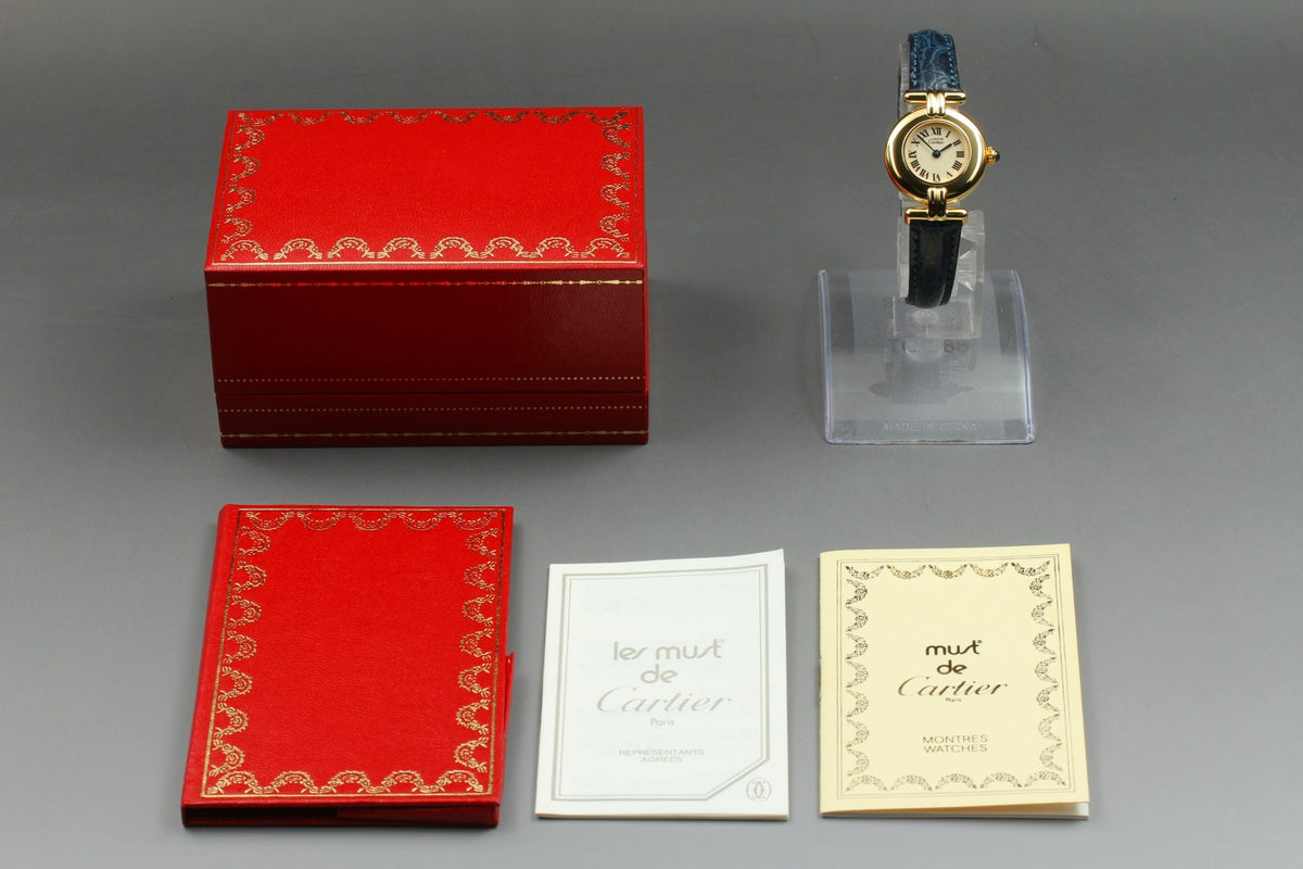 Cartier Must Colisee Vermeil 590002 Blue Gold Women's Quartz Watch Vintage [Box]