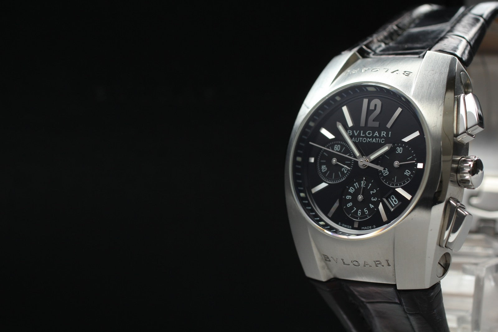 Exc+5*Box BVLGARI Elgon EG35SCH Black Dial Automatic Men's Watch 35mm From JAPAN