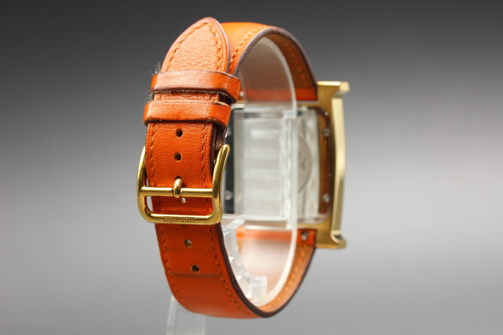 HERMES H Watch HH1.801 White Dial Gold Orange Leather Man's Watch Quartz
