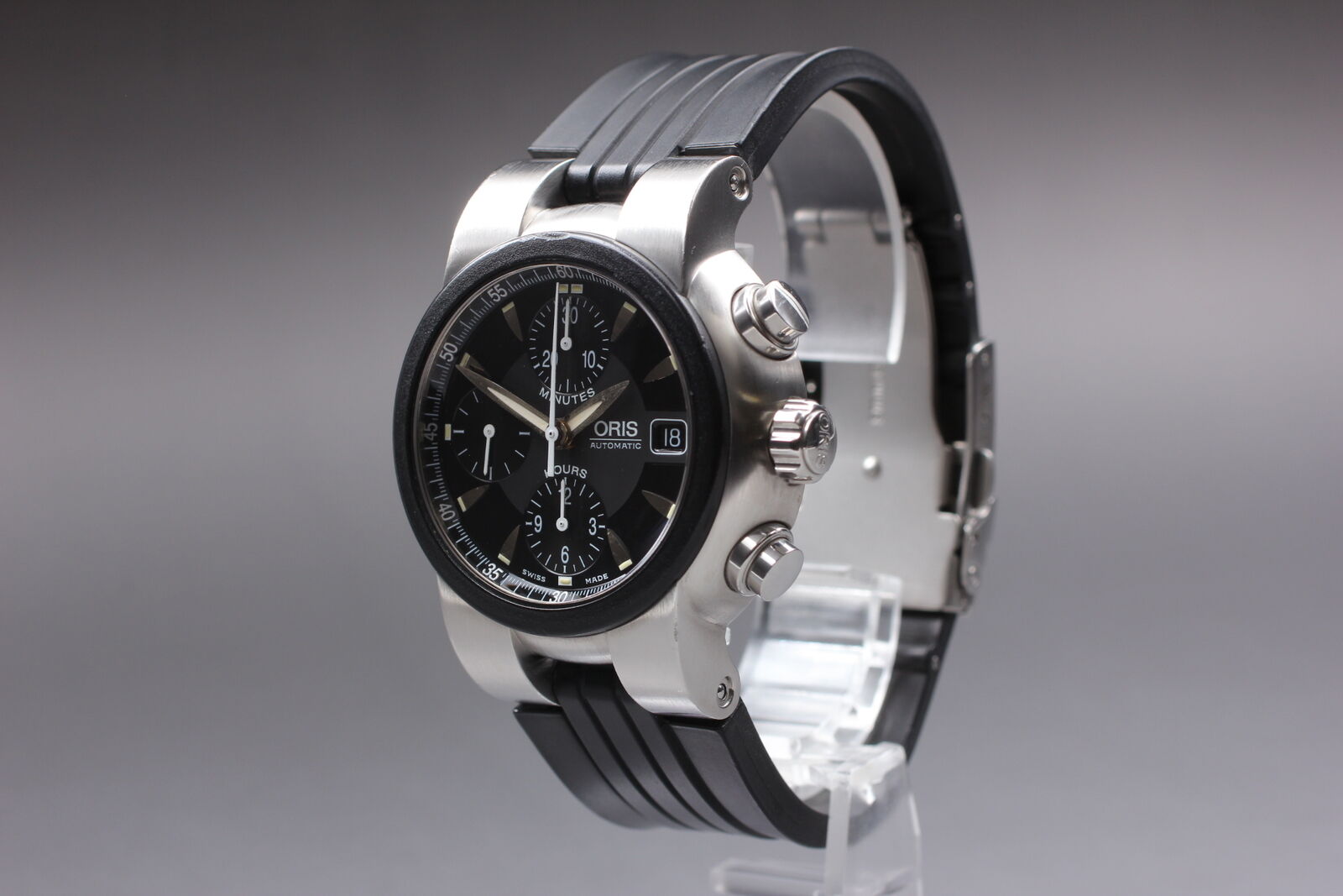 [Near MINT-] ORIS TT1 Chronograph 7521 Black Dial Automatic Men's Watch JAPAN