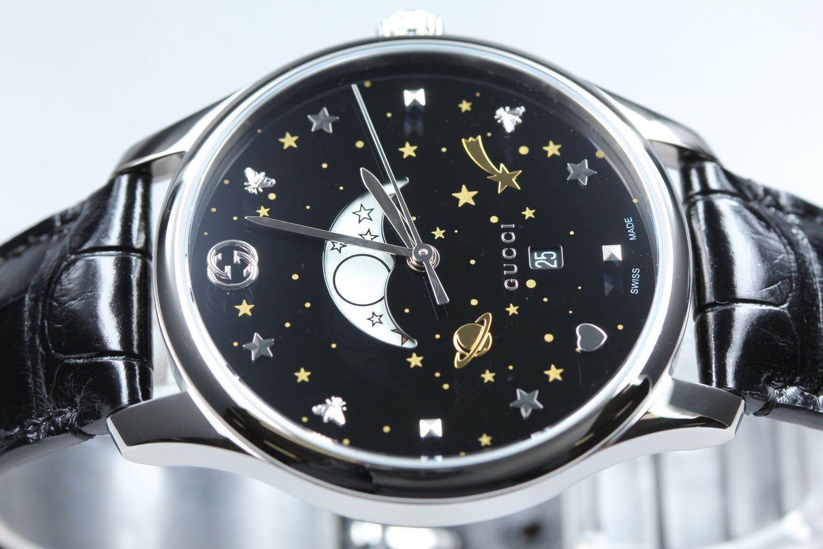 [Near MINT Box] Gucci G-Timeless Moonphase 126.3 YA126327 Black Men's Qz Watch