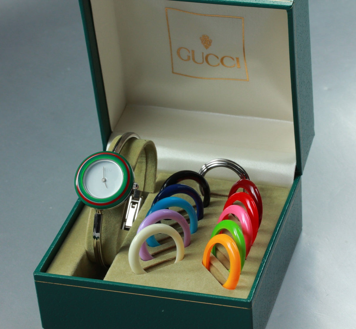 Gucci Change Bezel 11/12.2 12 Colors Silver Bangle Women's Watch Vintage [Box]