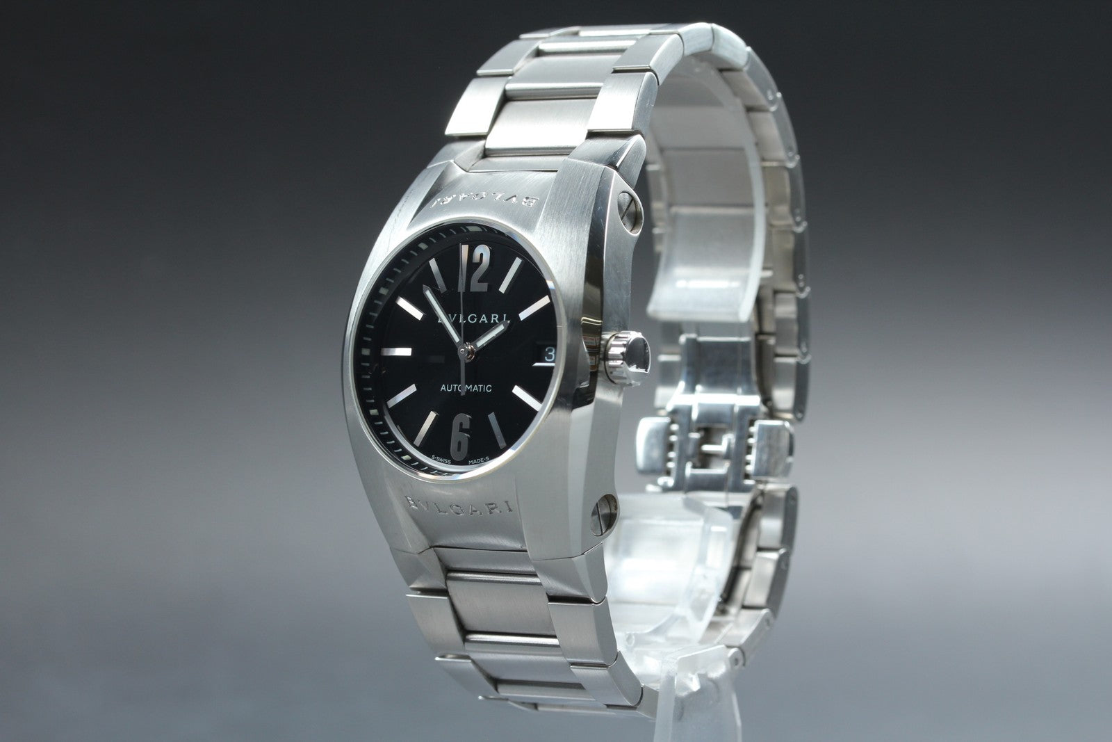 BVLGARI Ergon EG35S Black Dial Automatic Date Black Men's Watch 35mm JAPAN Box