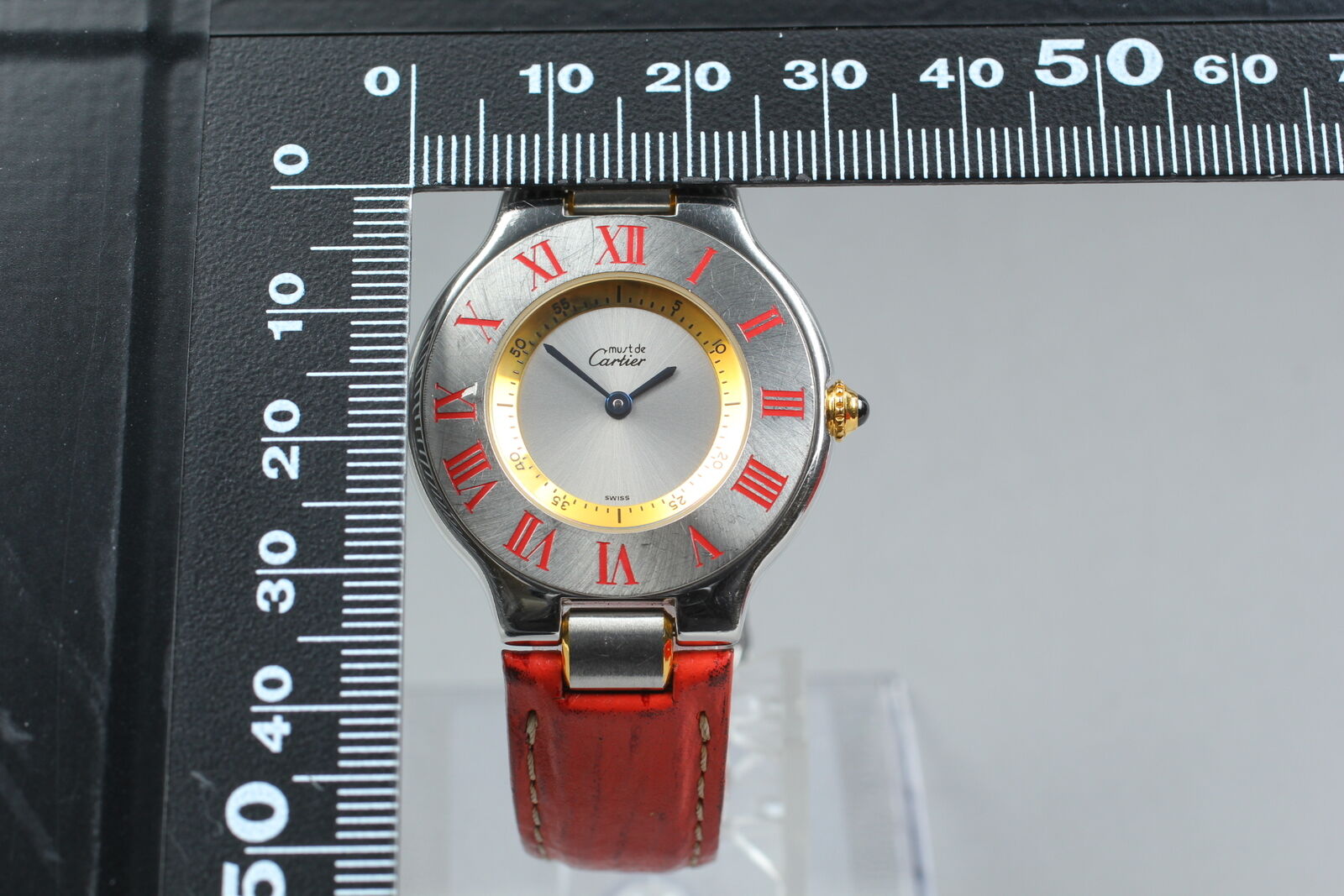 New Battery [Exc+4 Box] Cartier Must de Cartier 21 1330 Red 30mm Unisex Qz Watch