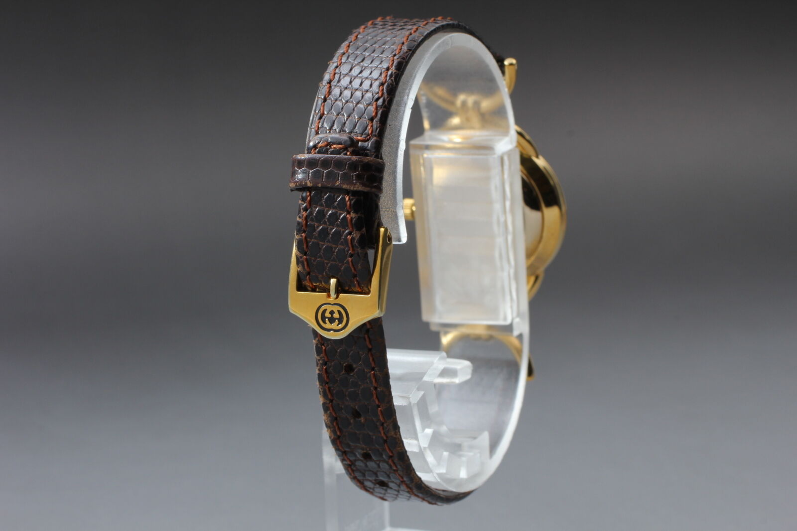 New Battery [Exc+5] Gucci 6000.2.L Gold Black Women's Quartz Watch Vintage JAPAN