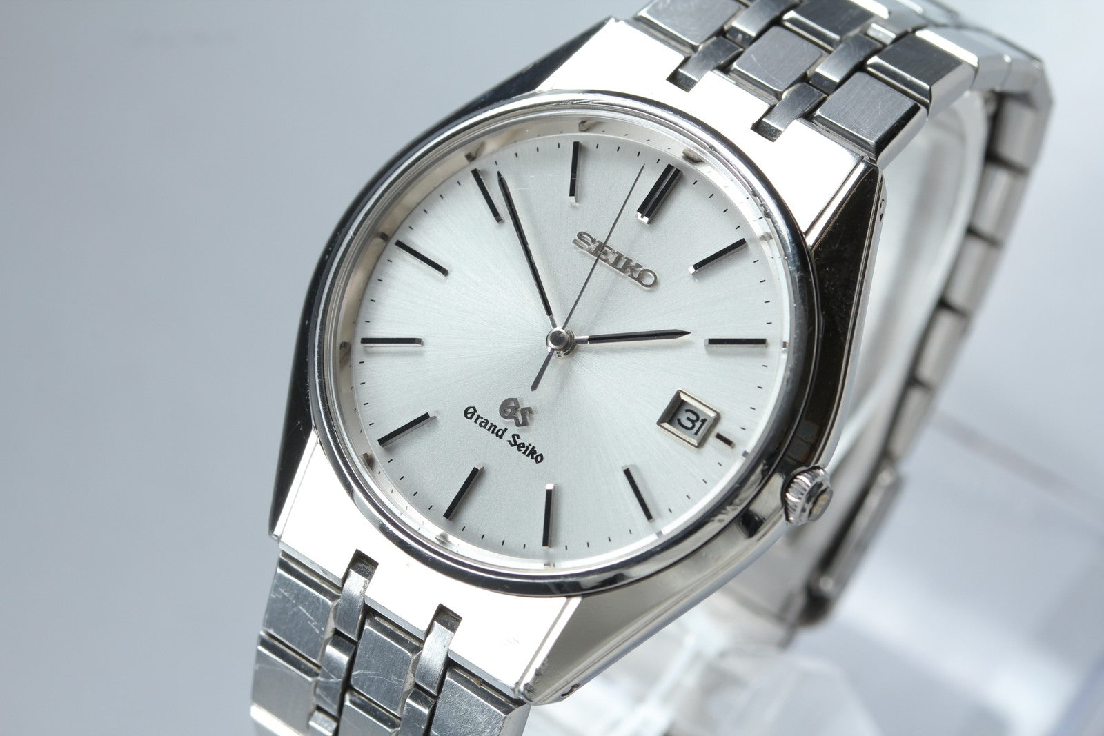 New Batt GRAND SEIKO 9587-8000 SBGS003 Silver Quartz Date Boy's Watch 36mm JAPAN