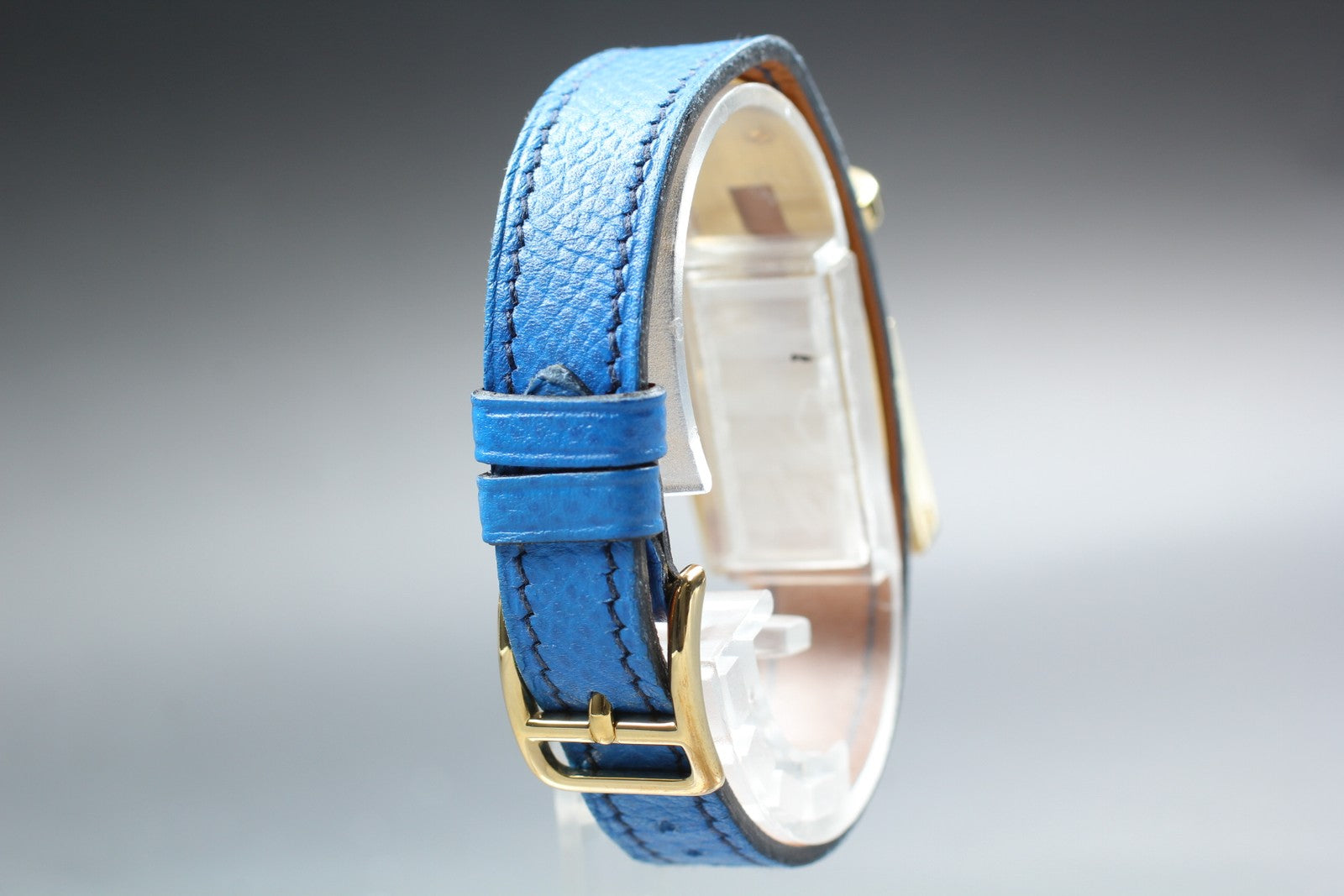 Vintage HERMES Kelly Watch Gold Dial Blue Leather "Y" Womans Watch Quartz [Box]