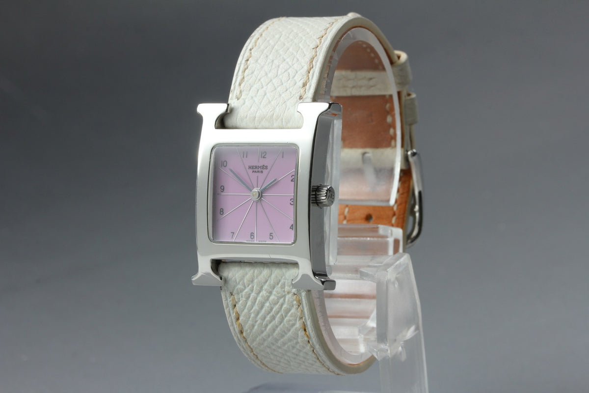 HERMES H Watch HH1.210 Silver Pink Dial 21mm Woman's Watch Quartz JAPAN